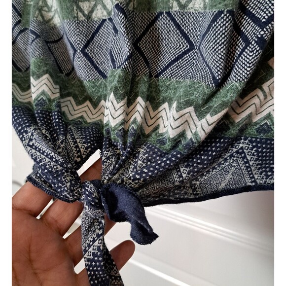 Lucky Brand Women's Boho Split Neck Top Blouse Front Tie V-Neck Blue  M - Picture 4 of 9